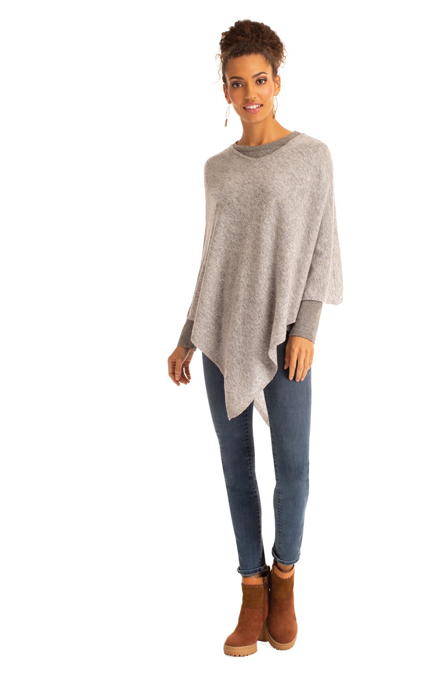 The V-Neck Poncho SPICE BROWN / OS - Synergy Organic Clothing