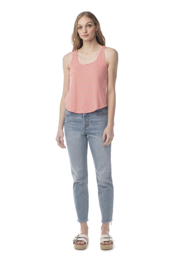 Striped Essence Tank HOT CORAL STRIPE / XS - Synergy Organic Clothing