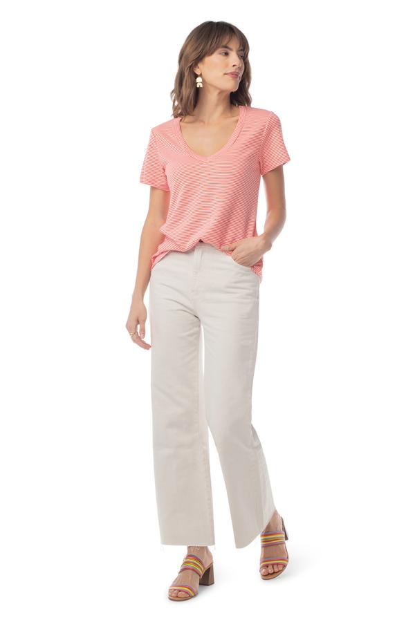 Striped Tried & True V-Neck HOT CORAL STRIPE / XS - Synergy Organic Clothing