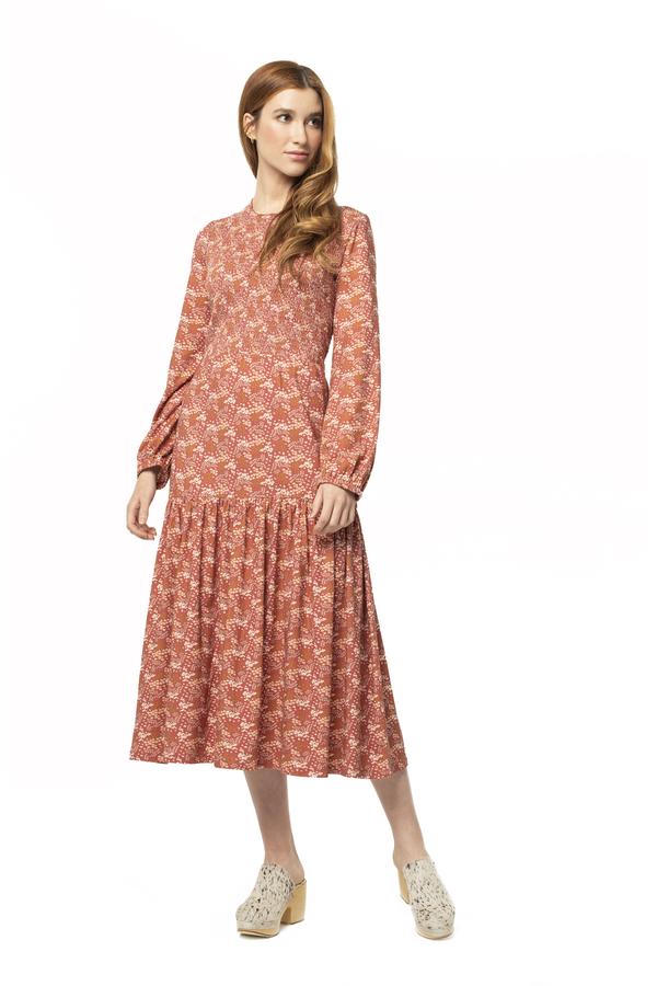 Floral Bordeaux Dress FLORAL TEABERRY / XS - Synergy Organic Clothing